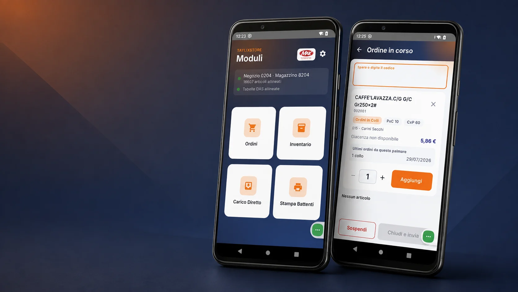 Taylix Store su due palmari: moduli operativi e composizione di un ordine
